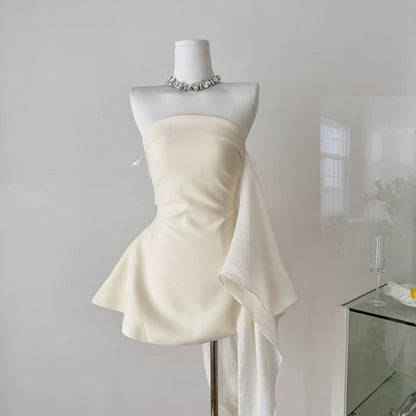 New spring and summer design pleated halter neck tube top skirt female pure sexy lace ribbon dress A-line skirt