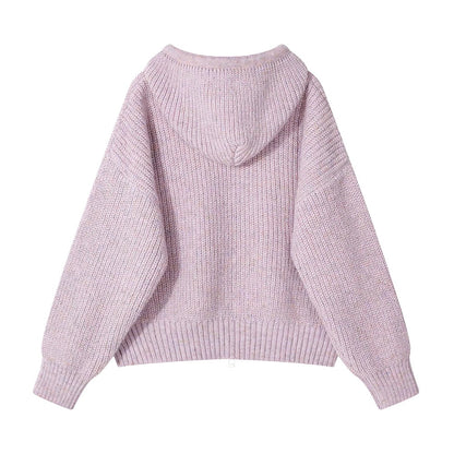 XinmonLee temperament casual soft Korean sweet age-reducing hooded knitted jacket autumn and winter lazy style sweater