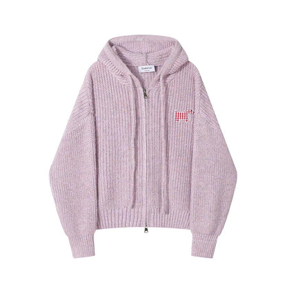 XinmonLee temperament casual soft Korean sweet age-reducing hooded knitted jacket autumn and winter lazy style sweater