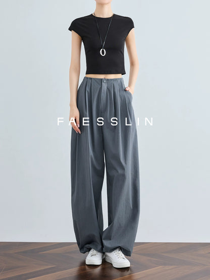 FAESSLIN [Air Feeling] Gray Loose Wide Leg Pants Women's Summer Thin Extended Overalls Sunscreen Floor Mopping Pants