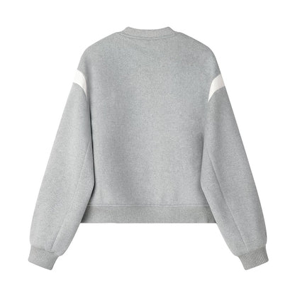 XinmonLee simple design contrast color round neck wool baseball jacket autumn and winter slim versatile short top