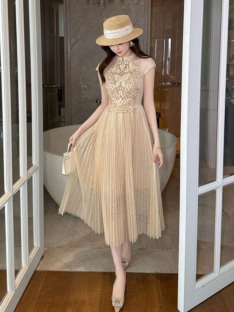 Luxurious big-name high-end exquisite water-soluble lace slim fit dress for women summer 2024 new style light luxury and high-end sense