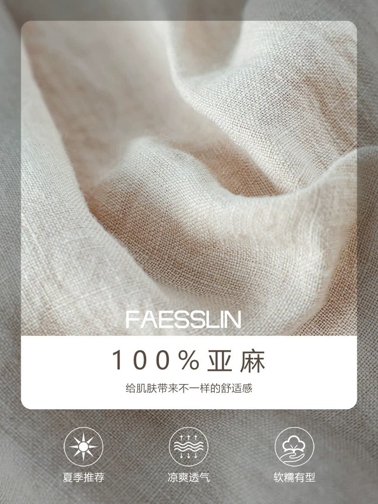 FAESSLIN [100% linen] high-waisted straight lengthened wide-leg pants for women's summer thin drapey casual trousers