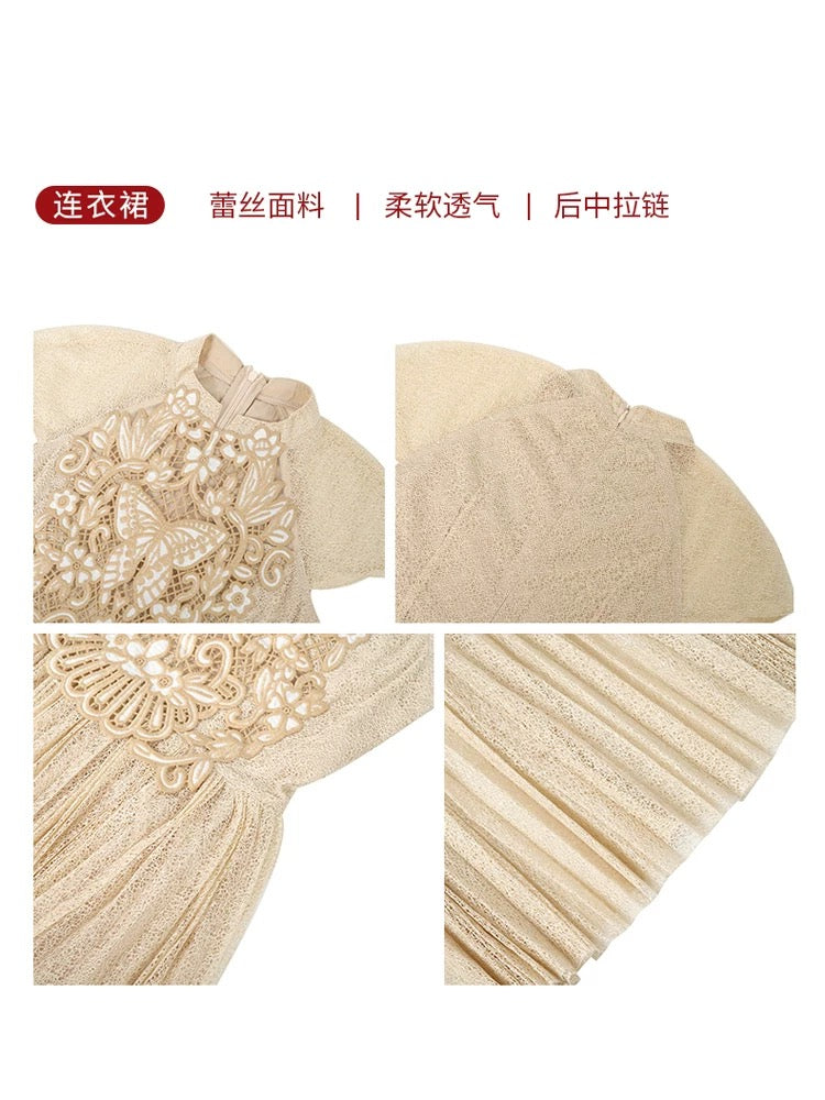 Luxurious big-name high-end exquisite water-soluble lace slim fit dress for women summer 2024 new style light luxury and high-end sense