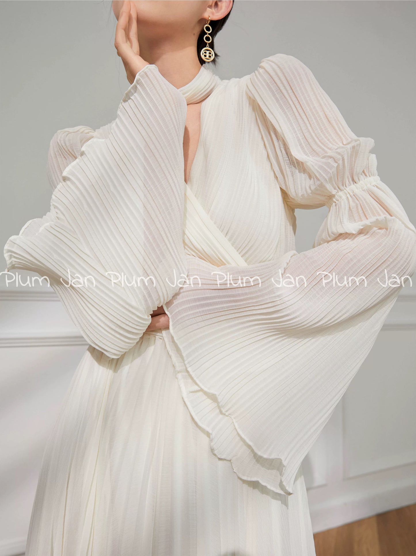 Plum Jan/Super nice French white puff sleeve dress for women 2024 spring fairy long dress