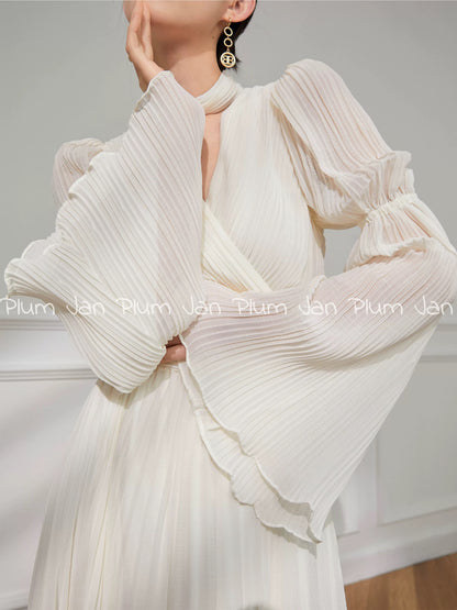 Plum Jan/Super nice French white puff sleeve dress for women 2024 spring fairy long dress
