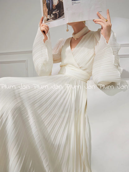 Plum Jan/Super nice French white puff sleeve dress for women 2024 spring fairy long dress