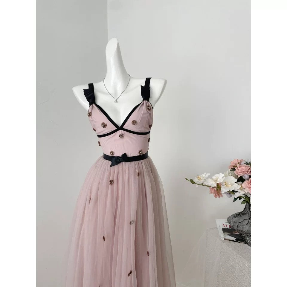 Miyou homemade 2025 spring new design dress birthday dress hand-sewn diamond exquisite heavy mesh dress