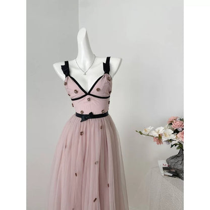 Miyou homemade 2025 spring new design dress birthday dress hand-sewn diamond exquisite heavy mesh dress