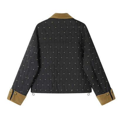 XinmonLee French temperament polka dot stitching contrast color diamond cotton winter design small fragrance style jacket female