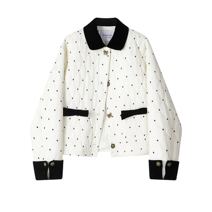 XinmonLee French temperament polka dot stitching contrast color diamond cotton winter design small fragrance style jacket female