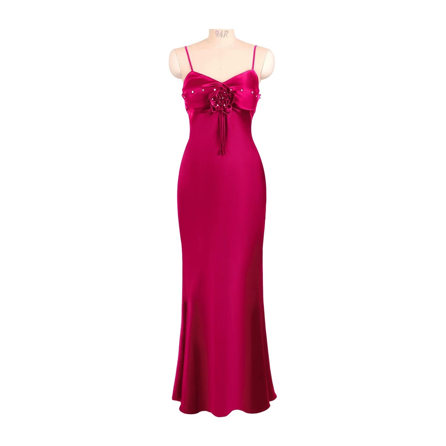 Mummy Cat laying eggs [Gorgeous Phantom] Flower studded diamond v-neck slimming holiday fishtail suspender long skirt