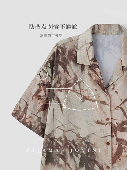 Qiaoweini pajamas for women summer new Chinese style with chest pad one-piece ice silk cool short-sleeved trousers thin bamboo