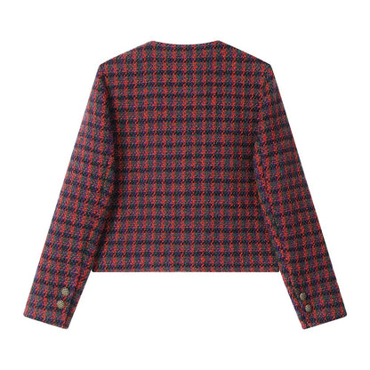 XinmonLee French lady high-end wine red plaid small fragrance style jacket autumn and winter temperament retro jacket