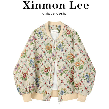 XinmonLee niche retro high-end oil painting jacquard baseball jacket autumn and winter jacket chic jacket super good-looking