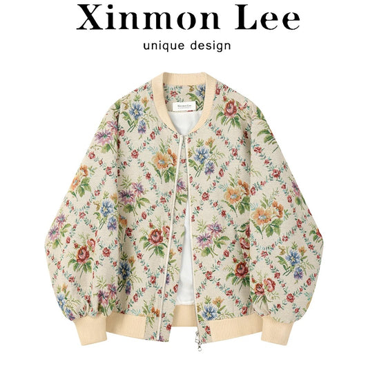 XinmonLee niche retro high-end oil painting jacquard baseball jacket autumn and winter jacket chic jacket super good-looking