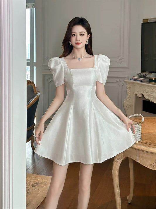 2024 summer celebrity high-end goddess style high-end short simple solid color celebrity style light luxury dress