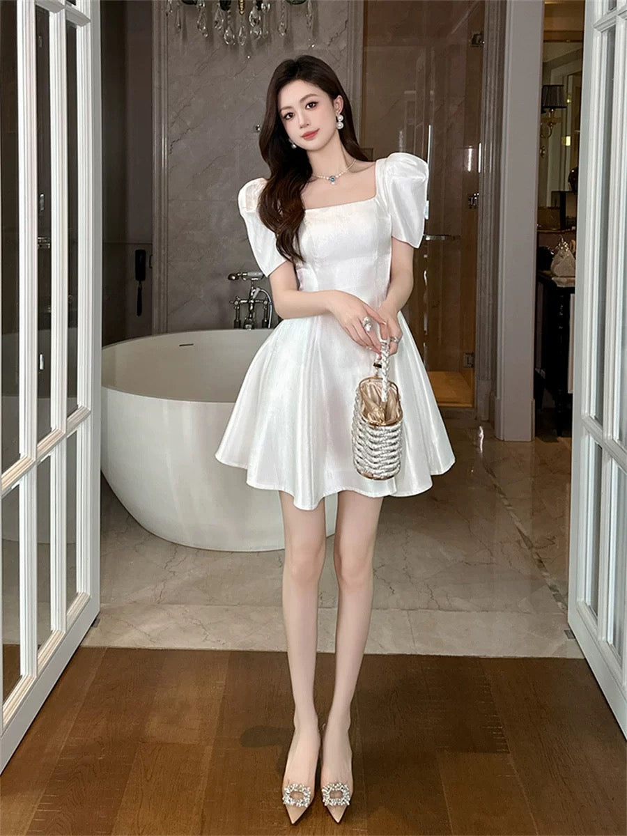 2024 summer celebrity high-end goddess style high-end short simple solid color celebrity style light luxury dress