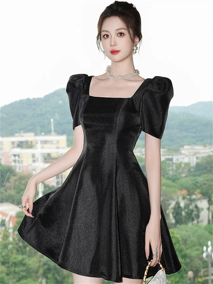 2024 summer celebrity high-end goddess style high-end short simple solid color celebrity style light luxury dress