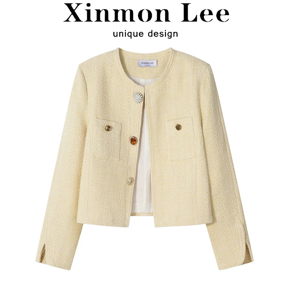 XinmonLee fashionable high-end lady temperament short small fragrance style jacket autumn and winter unique super good-looking jacket