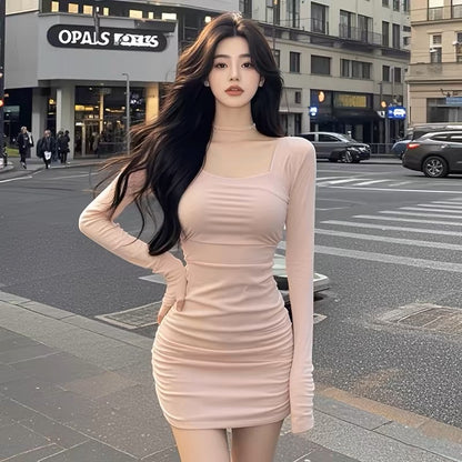 Coco KEKE 2024 Autumn New Square Neck Waist Slimming Hip Sexy Dress
