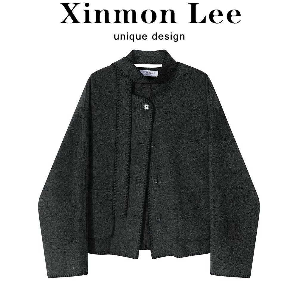 XinmonLee Korean short style Western style autumn and winter chic small fragrance style short double-sided woolen coat temperament slim