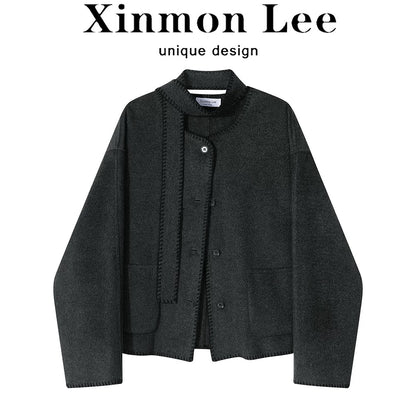 XinmonLee Korean short style Western style autumn and winter chic small fragrance style short double-sided woolen coat temperament slim