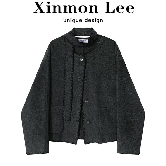 XinmonLee Korean short style Western style autumn and winter chic small fragrance style short double-sided woolen coat temperament slim