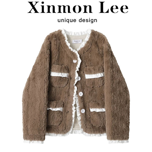 XinmonLee French lady temperament small fragrance style short jacket winter ladies thick loose versatile tops