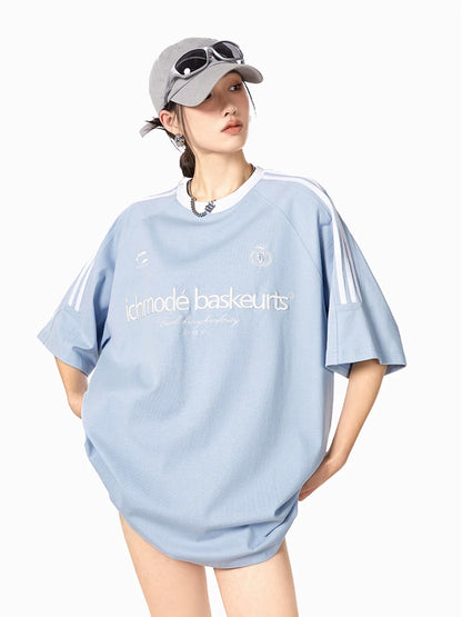 ICH MODE star's same style 260G sports style American retro round neck short-sleeved slim versatile webbing T-shirt for women