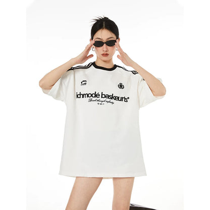 ICH MODE star's same style 260G sports style American retro round neck short-sleeved slim versatile webbing T-shirt for women