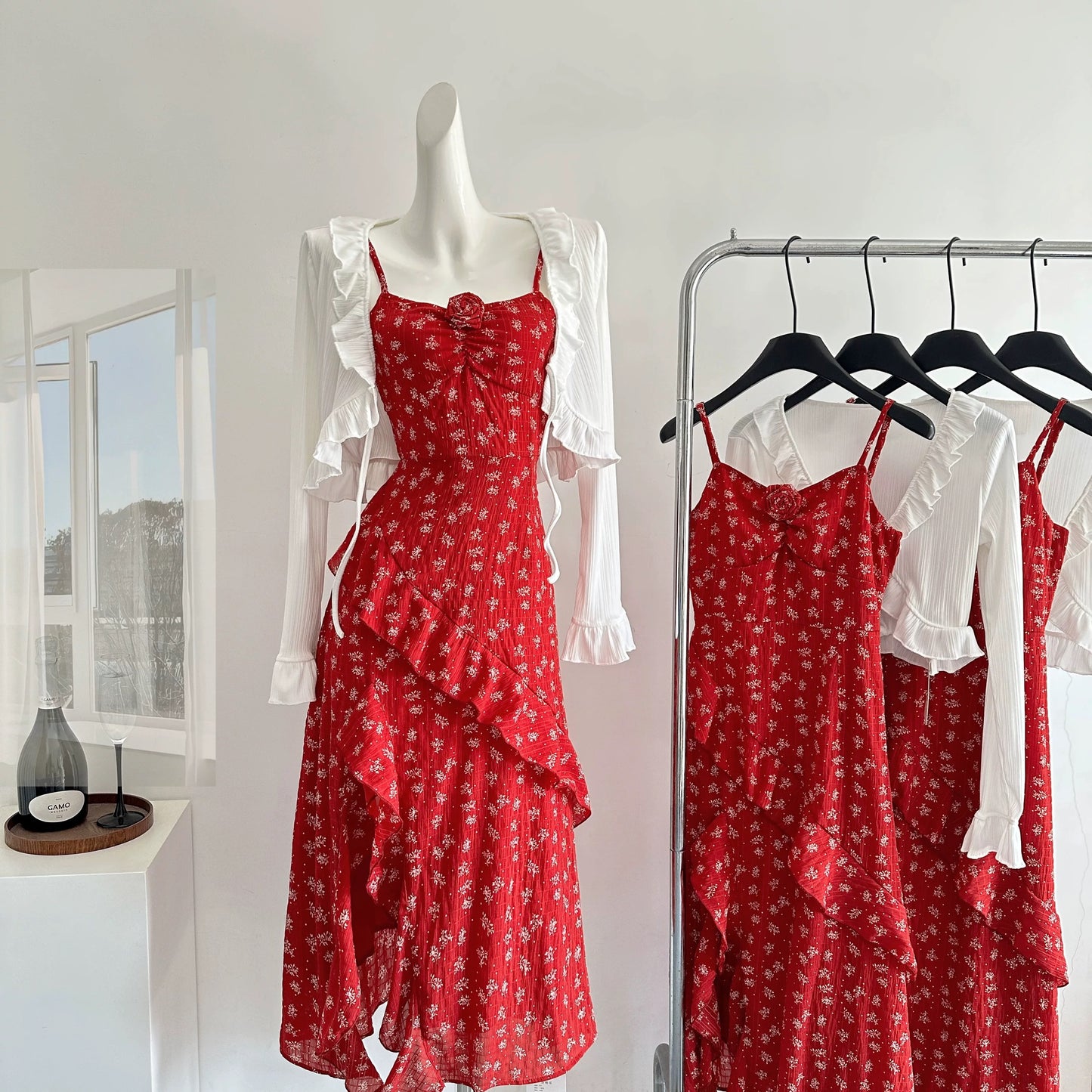 Miyou Homemade New Product 95% Off Undefined Floral Dress/Beautiful Red Holiday Sling Slit Long Dress