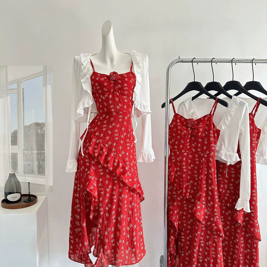 Miyou Homemade New Product 95% Off Undefined Floral Dress/Beautiful Red Holiday Sling Slit Long Dress