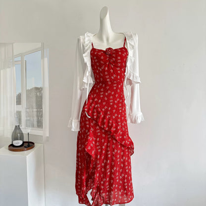 Miyou Homemade New Product 95% Off Undefined Floral Dress/Beautiful Red Holiday Sling Slit Long Dress