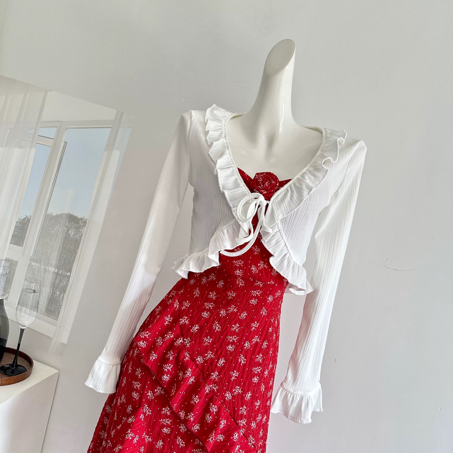 Miyou Homemade New Product 95% Off Undefined Floral Dress/Beautiful Red Holiday Sling Slit Long Dress