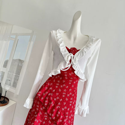 Miyou Homemade New Product 95% Off Undefined Floral Dress/Beautiful Red Holiday Sling Slit Long Dress