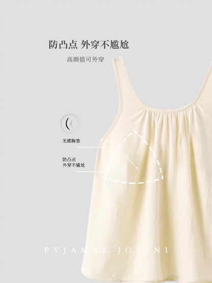 Qiaoweini Pajamas Women's Summer Soft Suspender Shorts Two-piece Set with Breast Pad Integrated Thin Cool Set
