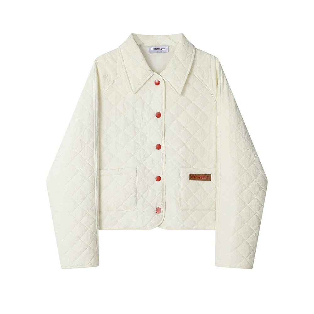 XinmonLee Korean style age-reducing temperament sweet diamond-shaped small fragrance style cotton coat autumn and winter short jacket top