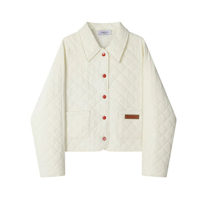 XinmonLee Korean style age-reducing temperament sweet diamond-shaped small fragrance style cotton coat autumn and winter short jacket top