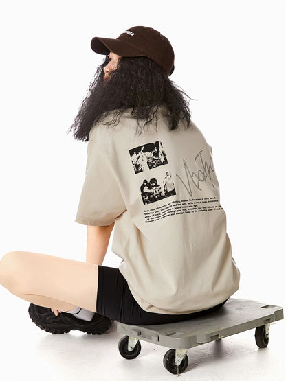 ICH MODE 260G heavy trend back printed American short-sleeved oversize design quality t-shirt women's tops