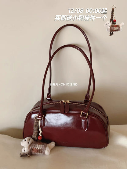 Chio2nd Romantic Encounter Pillow Bag for Women, Autumn/Winter Retro Boston Shoulder Bag/Underarm Bag, Baguette Bag