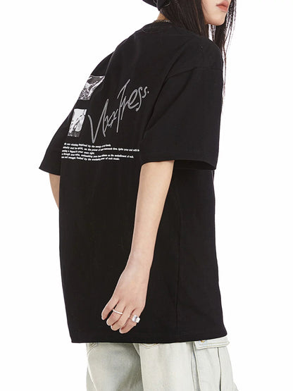ICH MODE 260G heavy trend back printed American short-sleeved oversize design quality t-shirt women's tops