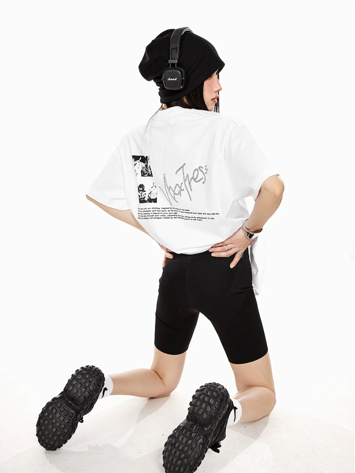 ICH MODE 260G heavy trend back printed American short-sleeved oversize design quality t-shirt women's tops