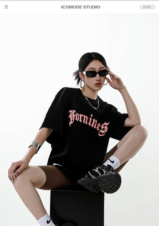 ICH MODE round neck 300G American short-sleeved women's summer new basic versatile slim casual retro top summer