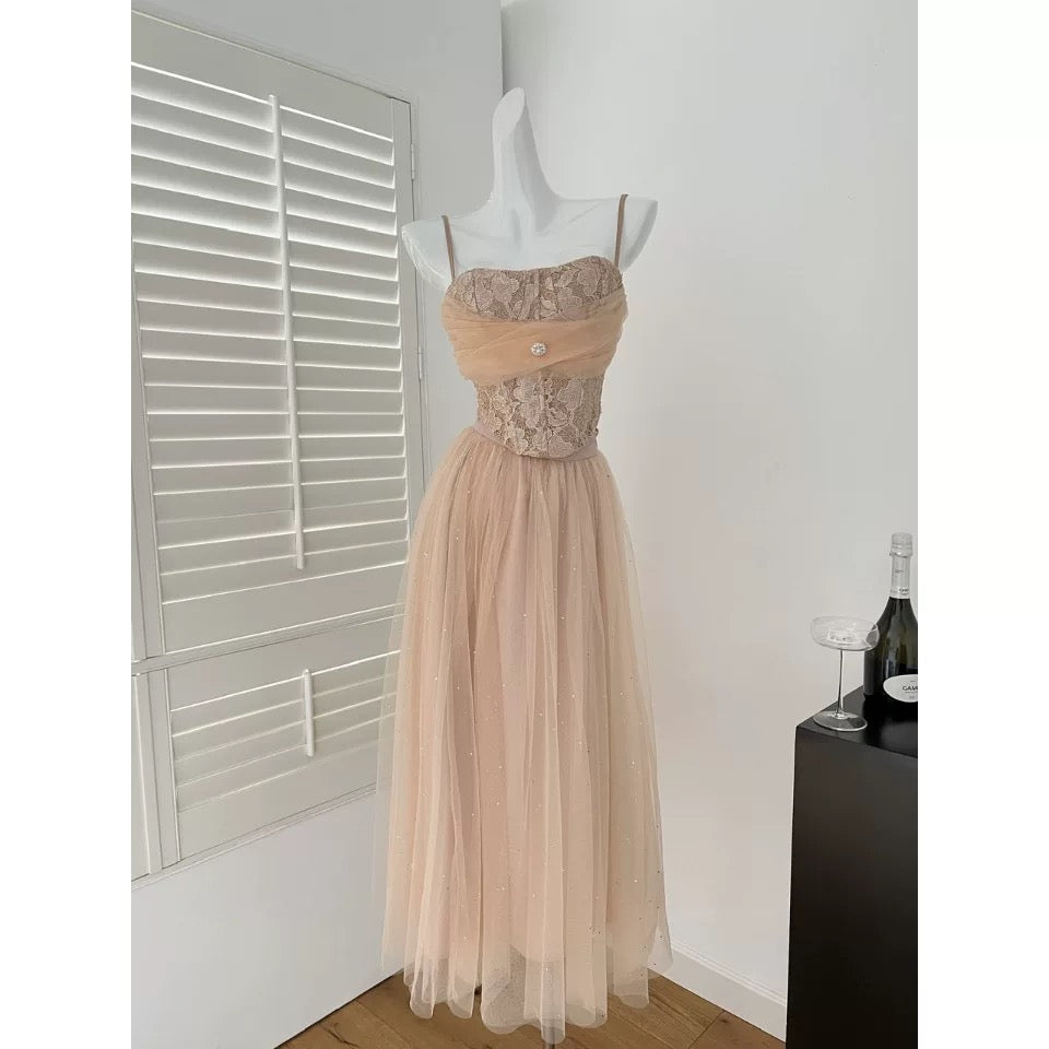 Miyou homemade spring outfit suit for women 2025 new lace suspender top mesh skirt two-piece suit