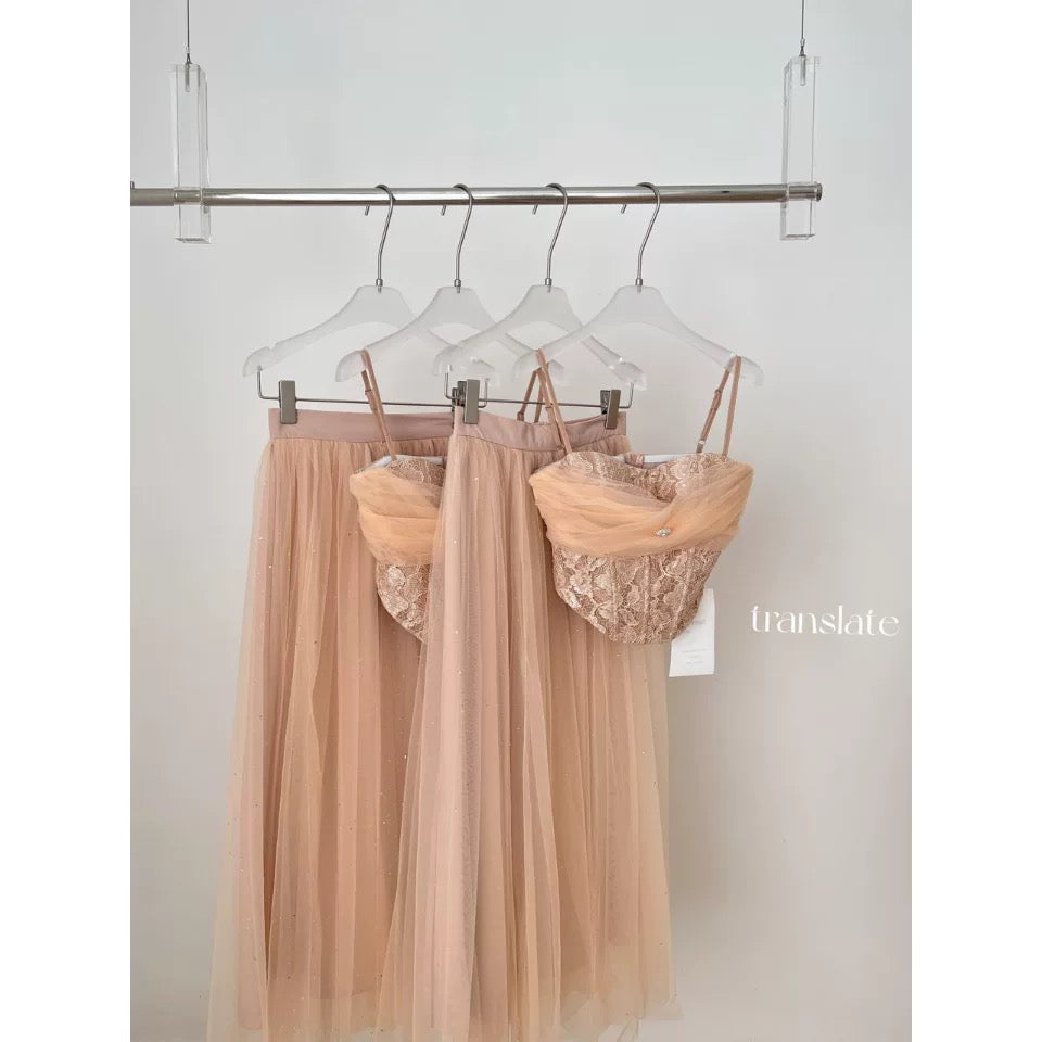 Miyou homemade spring outfit suit for women 2025 new lace suspender top mesh skirt two-piece suit