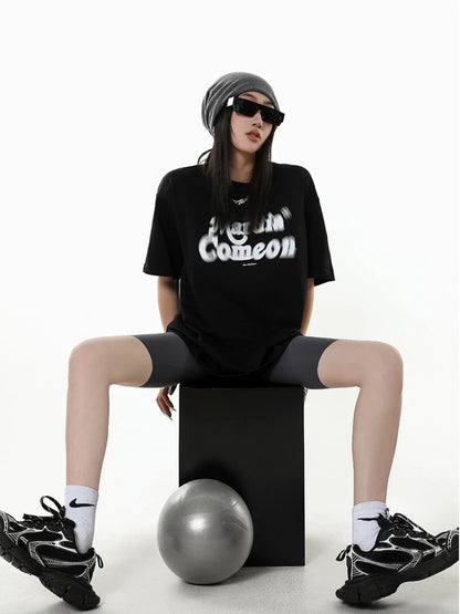 ICH MODE American retro letter printed white short-sleeved T-shirt for women summer new loose half-sleeved top