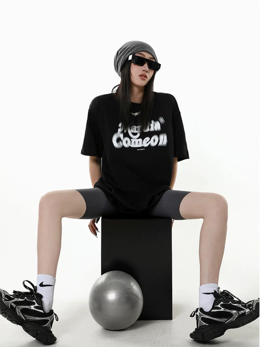 ICH MODE American retro letter printed white short-sleeved T-shirt for women summer new loose half-sleeved top