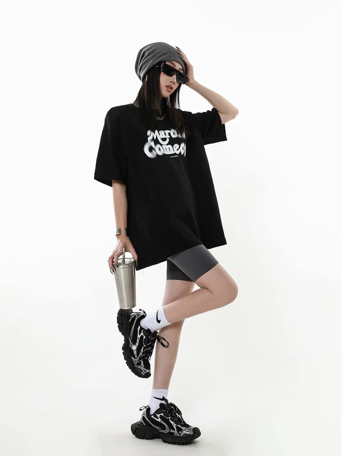 ICH MODE American retro letter printed white short-sleeved T-shirt for women summer new loose half-sleeved top