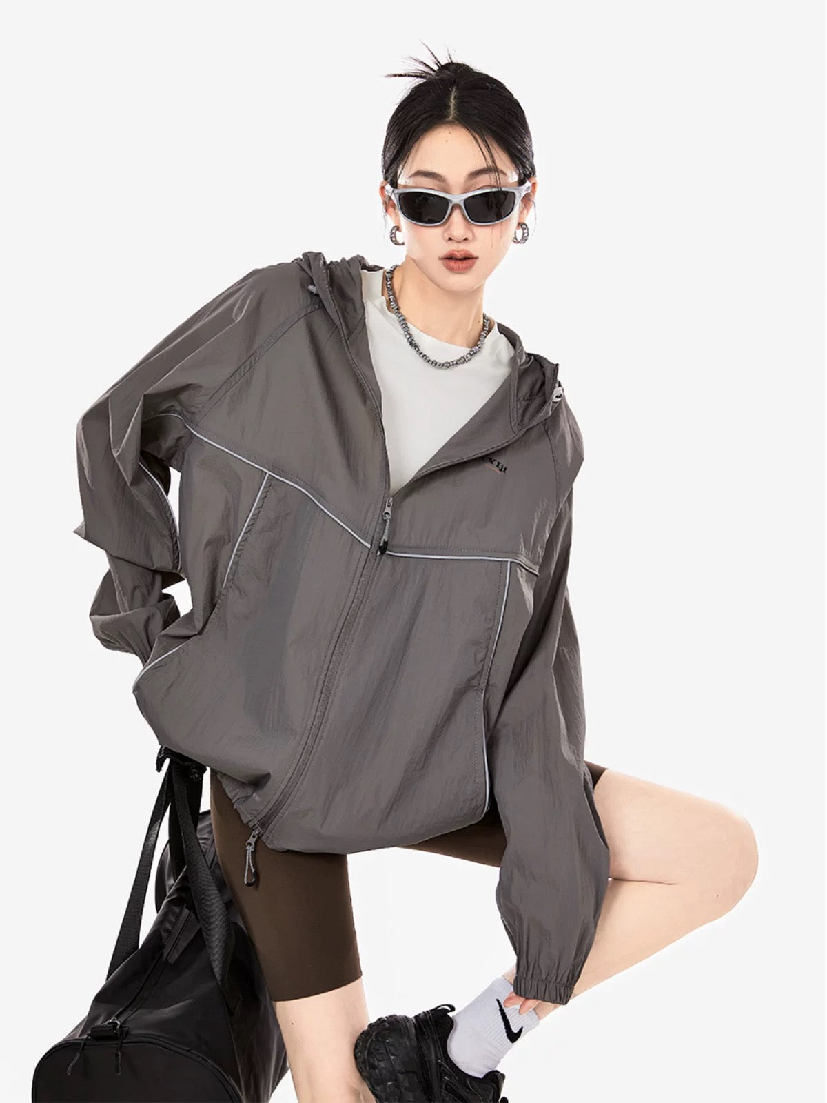 ICH MODE breathable and light upf50+ anti-UV jacket outdoor hooded solid color versatile sun protection clothing for women trendy